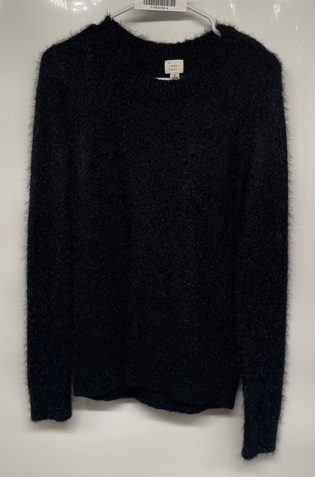 A New Day Womens Black Long Sleeve Crew Neck Fuzzy Pullover Sweater Size M