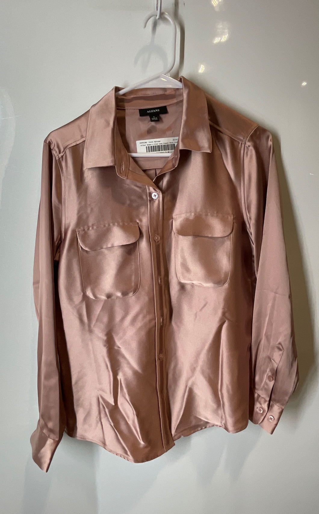 Alfani Womens Pink Pockets Collared Long Sleeve Button-Up Shirt Size S