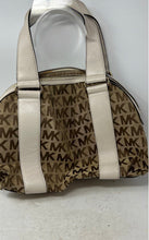 Load image into Gallery viewer, Michael Kors Womens Beige Brown Signature Leather Trim Zip Top Satchel Bag
