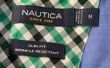 Load image into Gallery viewer, Nautica Mens Green Plaid Cotton Slim Fit Wrinkle Resistant Button-Up Shirt Sz M
