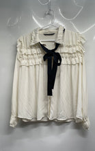 Load image into Gallery viewer, Zara Womens Off-White Long Sleeve Collared Button Front Ruffle Blouse Top Size M
