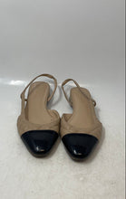 Load image into Gallery viewer, Marc Fisher Womens Cream Black Leather Quilted Cap Toe Slingback Flats Size 8M
