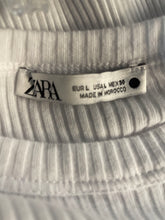 Load image into Gallery viewer, Zara Womens White Ribbed One-Sleeve Crew Neck Asymmetrical Blouse Top Size L
