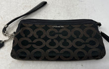 Load image into Gallery viewer, Coach Womens Black Brown Signature Print Charm Outer Pocket Wristlet Wallet
