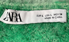 Load image into Gallery viewer, Zara Womens Green Check Fuzzy Long Sleeve Cropped Pullover Sweater Size Large
