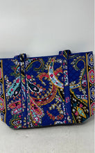Load image into Gallery viewer, Vera Bradley Womens Blue Romantic Paisley Printed Quilted Zip Top Tote Handbag
