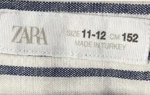 Load image into Gallery viewer, Zara Boys White Gray Striped Long Sleeve Check Pocket Button-Up Shirt Size 11-12
