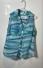 Load image into Gallery viewer, New York &amp; Company Womens Blue Collared Sleeveless Blouse Top Size Medium
