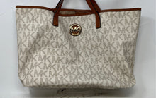 Load image into Gallery viewer, Michael Kors Womens Ivory Brown Monogram Leather Double Handle Tote Bag
