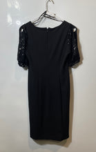 Load image into Gallery viewer, DKNY Womens Black Sequin Short Cold Shoulder Sleeve Round Neck Sheath Dress Sz 2
