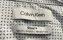 Load image into Gallery viewer, Calvin Klein Mens White Blue Geometric Long Sleeve Dress Shirt Sz M 15 1/2 32-33
