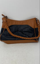 Load image into Gallery viewer, Rosetti Womens Black Brown Textured Faux Leather Braided Strap Shoulder Handbag
