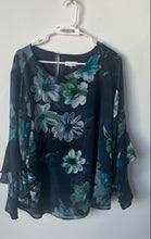 Load image into Gallery viewer, Calvin Klein Womens Blue Floral Angel Wing Sleeve Round Neck Blouse Top Size 1X
