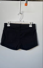 Load image into Gallery viewer, H&amp;M Womens Black Denim Flat Front Button Belt Loops Hot Pants Shorts Size 6
