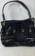 Load image into Gallery viewer, Alfred Dunner Womens Black Faux Patent Leather Croc Embossed Buckle Shoulder Bag
