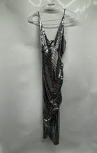 Load image into Gallery viewer, Zara Womens Silver Sleeveless V-Neck Ruched Midi Bodycon Dress Size S With Tag
