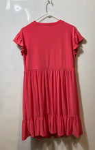 Load image into Gallery viewer, Express Womens Coral Flutter Sleeve Crew Neck Ruffle Mini Babydoll Dress Size S
