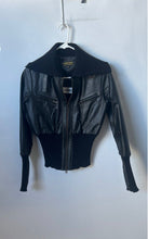 Load image into Gallery viewer, Unbranded Womens Black Genuine Leather Long Sleeve Cropped Full-Zip Jacket Sz S

