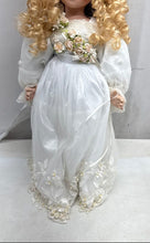 Load image into Gallery viewer, Vintage Blonde Hair Blue Eyes Collector Porcelain Doll In White Maxi Dress w/Tag
