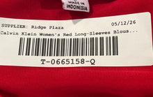 Load image into Gallery viewer, Calvin Klein Womens Red Long Sleeve Split Neck Blouse Top Size Large
