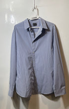 Load image into Gallery viewer, H&amp;M Mens Blue Striped Long Sleeve Slim Fit Easy Iron Button-Up Shirt Size L
