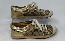 Load image into Gallery viewer, Coach Womens Zorra Brown Gold Monogram Sequin Lace-Up Sneaker Shoes Size 6.5 B
