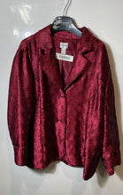 Load image into Gallery viewer, Chico's Womens Red Shimmer Textured Pleated Long Sleeve Two-Button Blazer Size 3
