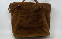 Load image into Gallery viewer, Martinak Womens Brown Fuzzy Faux Fur Top Zip Double Handle Tote Bag
