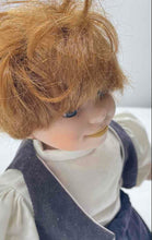 Load image into Gallery viewer, Boy Brown Hair Blue Eyes Sitting On Knees Porcelain Doll With Outfit

