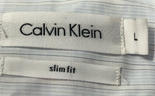 Load image into Gallery viewer, Calvin Klein Mens Blue Striped Short Sleeve Slim Fit Button-Up Shirt Size Large

