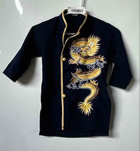 Load image into Gallery viewer, Moon Boys Black Embroidered Dragon Traditional Chinese Style Tang Jacket Size 6
