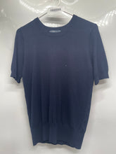 Load image into Gallery viewer, Zara Mens Dark Blue Knitted Short Sleeve Crew Neck Pullover T-Shirt Size M
