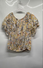 Load image into Gallery viewer, CeCe Womens Multicolor Paisley Short Ruffle Sleeve Tie Neck Blouse Top Size M
