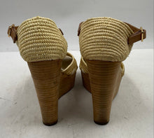 Load image into Gallery viewer, Authentic Tory Burch Womens Beige Wedge Heel Ankle Strap Sandals Sz 6.5M Stained
