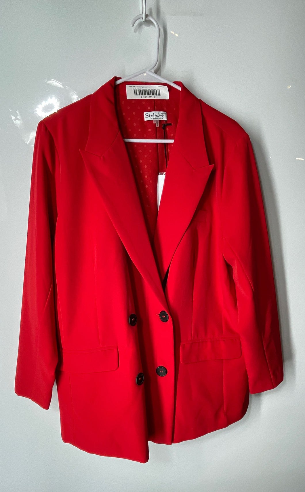 StyleList By Micaela Womens Red Peak Lapel Double-Breasted Blazer Sz L With Tag