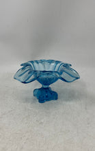 Load image into Gallery viewer, Mid-Century Modern Peacock Blue Fluted Art Glass Footed Candy Dish Compote
