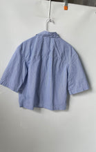 Load image into Gallery viewer, Zara Womens Blue White Striped Short Sleeve Cropped Button-Up Shirt Size Small

