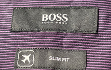Load image into Gallery viewer, Hugo Boss Mens Purple Striped Print Long Sleeve Slim Fit Dress Shirt Size 16
