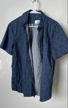 Load image into Gallery viewer, Perry Ellis Mens Blue Geometric Print Stretch Short Sleeve Button-Up Shirt Sz M
