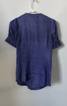 Load image into Gallery viewer, Banana Republic Womens Blue White Geometric Silk Puff Sleeve Blouse Top Size XS
