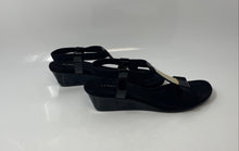 Load image into Gallery viewer, Alfani Womens Step 'N Flex Vacanzaa Black Leather Wedge Slingback Heels Size 8M
