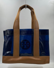 Load image into Gallery viewer, Authentic Tory Burch Womens Jesse Blue Brown Mini Tote Handbag Damaged
