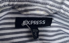Load image into Gallery viewer, Express Mens Gray White Striped Long Sleeve Button-Up Shirt Size Medium
