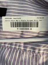 Load image into Gallery viewer, Calvin Klein Mens Purple White Striped Cotton Long Sleeve Dress Shirt Sz L 16.5
