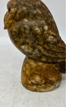 Load image into Gallery viewer, Vintage Genuine Alabaster Hand Carved Owl Figurine With Yellow Glass Eyes

