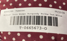 Load image into Gallery viewer, Michael Kors Womens Burgundy White Polka Dot Long Sleeve Blouse Top Size S
