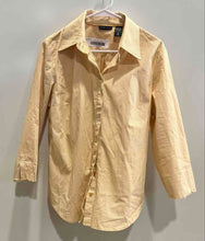 Load image into Gallery viewer, New York &amp; Company Womens Yellow Striped Stretch 3/4 Sleeve Button-Up Shirt XL
