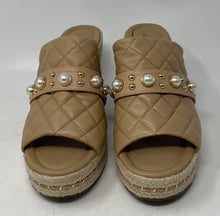 Load image into Gallery viewer, Karl Lagerfeld Womens Camila Beige Leather Espadrille Wedge Slide Sandals Sz 9M
