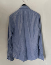Load image into Gallery viewer, Calvin Klein Mens Blue Printed Superfine Cotton Slim Fit Dress Shirt Size 15
