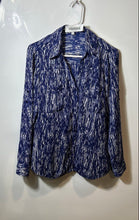 Load image into Gallery viewer, Express Womens Blue White Abstract The Portofino Slim Fit Button-Up Shirt Size M
